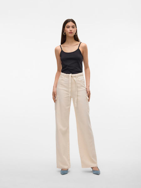 VM Kathy High Rise Wide Leg Cargo Jeans In Ecru