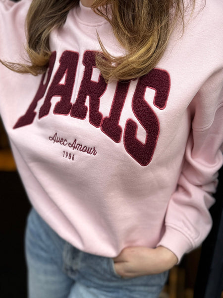 JDY Embroidered Paris Sweatshirt In Pink