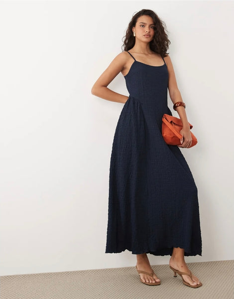 Vila Jacquard Jersey Cami Midi Dress In Navy