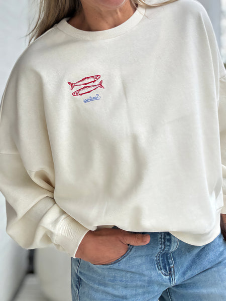 Only Lightweight Oversized Summer Sardines Sweatshirt In Cream
