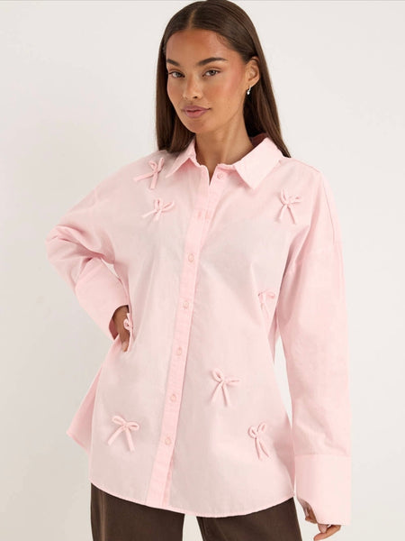 Vila Oversized Bow Shirt In Pink