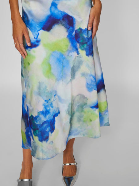 Vila Tie Dye Satin Cowlneck Cami & Midi Skirt Co-ord Set