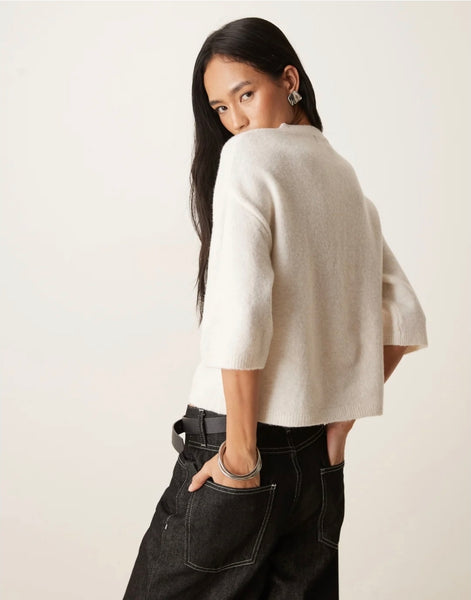 JDY Short Sleeve Knitted Jumper In Birch