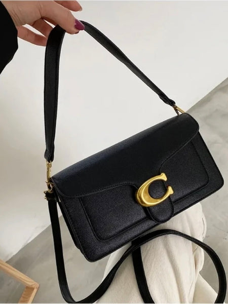 Tabby Faux Pebbled Leather Shoulder Bag In Black