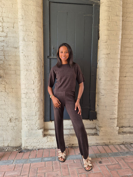 Only Knitted Short Sleeve Top & Wide Leg Trouser Co-ord Set In Brown - Items Sold Separately