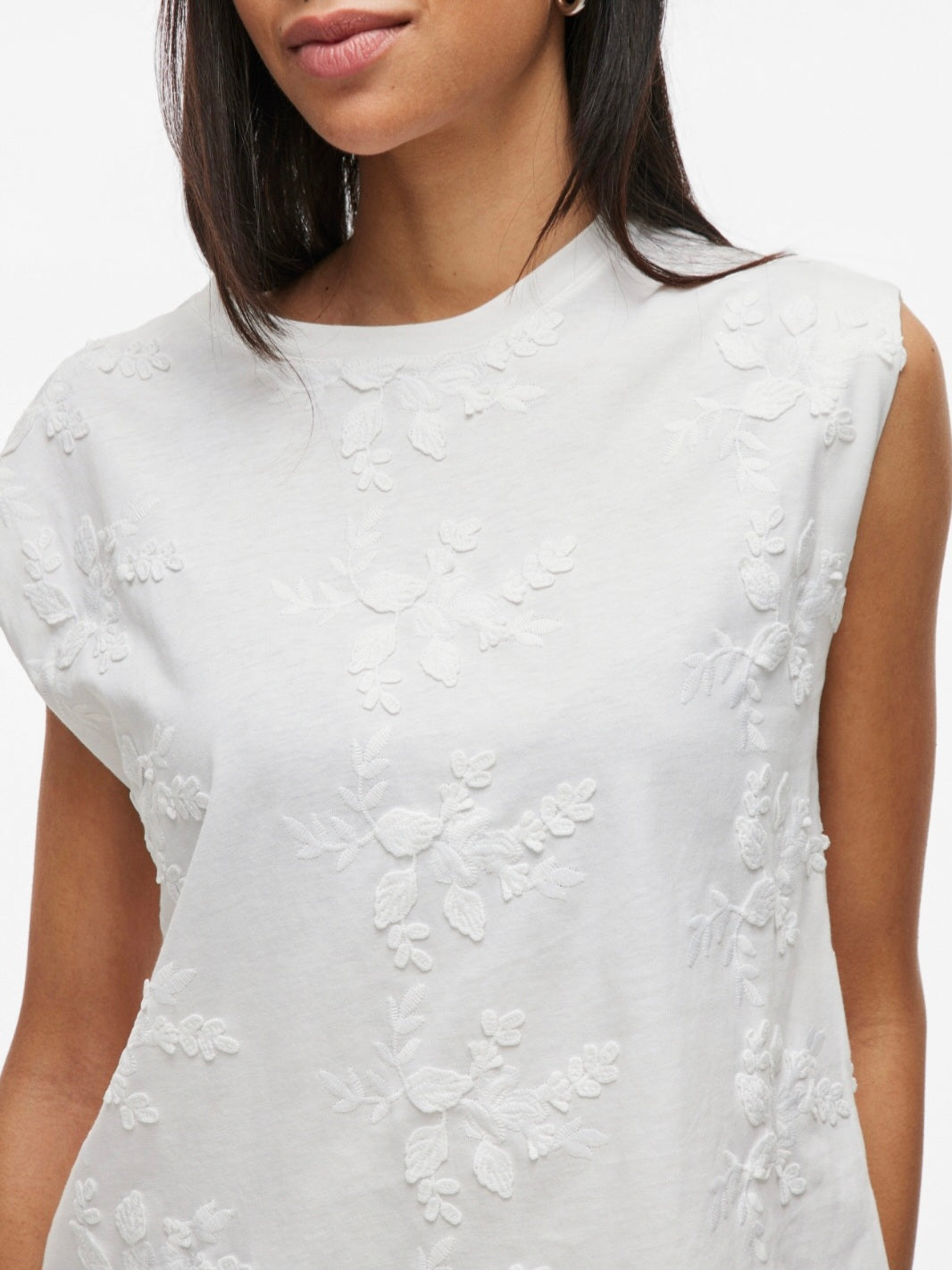 Vila Sleeveless Embroidered Top In White