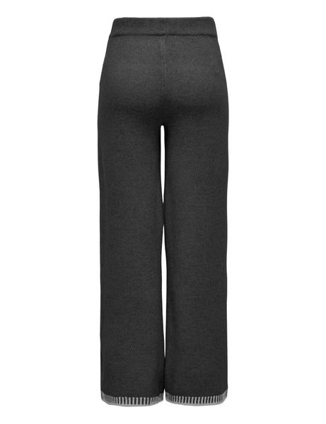 Only Knitted Wide Leg Trouser Contrast Stitch Co-ord In Grey