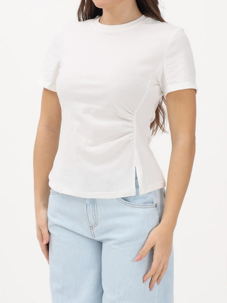 JDY Short Sleeve Ruched Front Tshirt In White