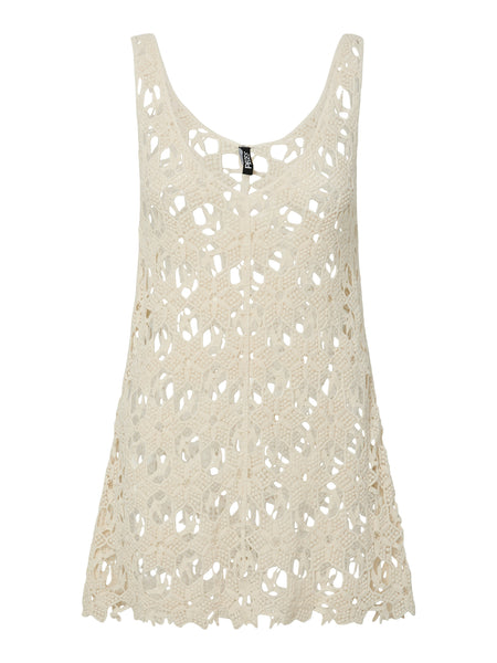 Pieces Open Crochet Knit Sleeveless Mini Beach Dress