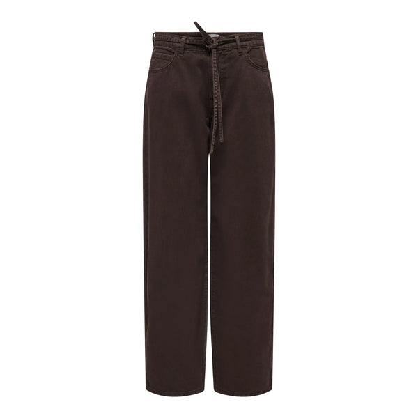 Only Gianna Mid Tie Waist Barrel Leg Jeans In Dark Brown