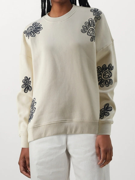 VM Cream & Navy Oversized Embroidered Sweatshirt