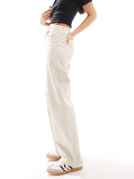Only Juicy High Waist Wide Leg Jeans In Ecru