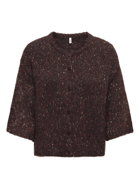 Only 3/4 Sleeve Round Neck Cardigan In Wine