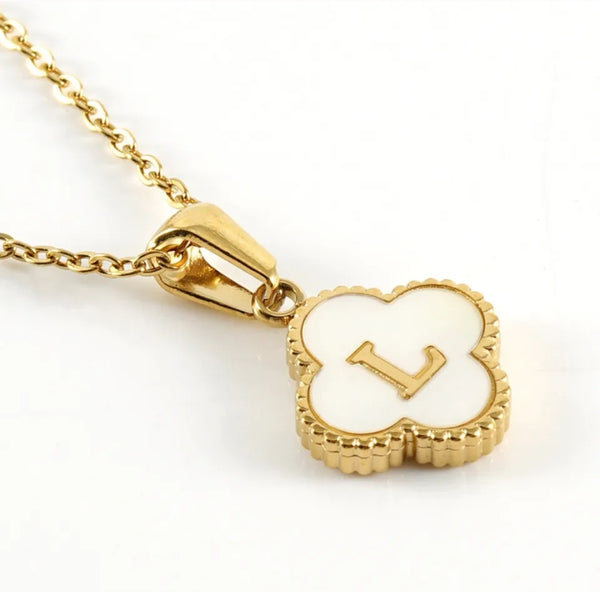 Gold Clover Initial Necklace