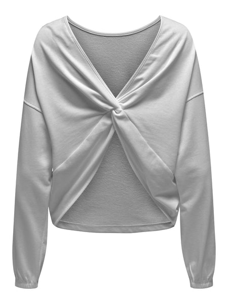 Only Two-Way Twist Neck Long Sleeve Top In Grey