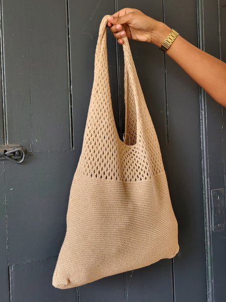 VM Knitted Net Shopper Bag In Sand