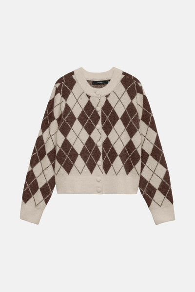 VM Brown Argyle Cropped Knit Cardigan