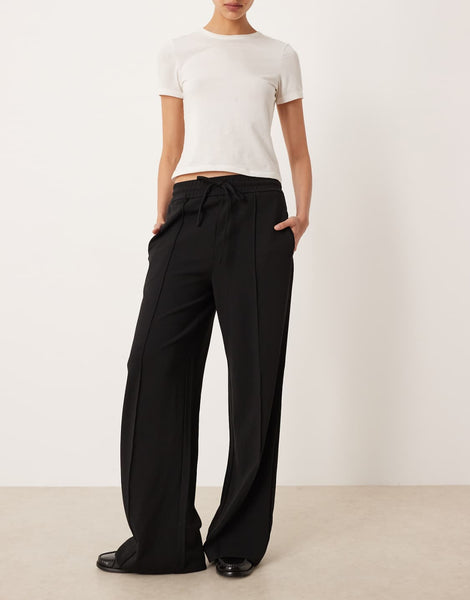 Vila Pintuck Wide Leg Trousers In Black