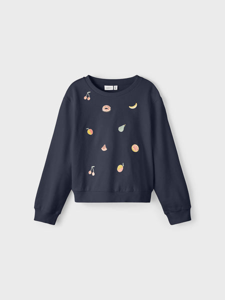 Girls Embroidered Boxy Sweatshirt In Navy