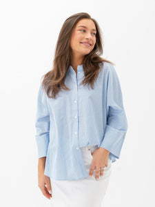 Only Blue Pinstripe 3/4 Sleeve Oversized Shirt - Co-ord