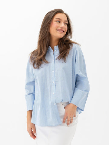 Only Blue Pinstripe 3/4 Sleeve Oversized Shirt - Co-ord