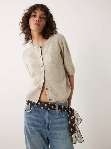 JDY Short Sleeve Knitted Cardigan In Beige