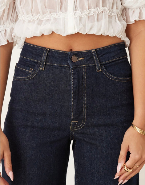 JDY High Waist Wide Leg Jeans In Dark Blue