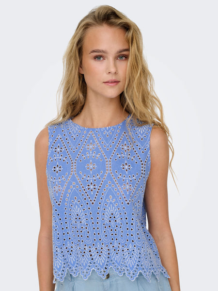 Only Blue Broderie Anglaise Sleeveless Top