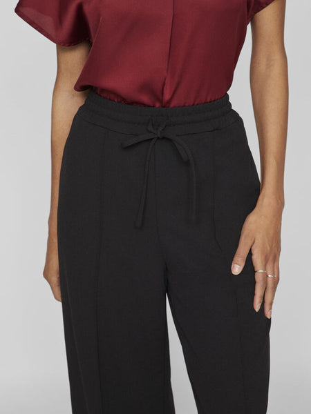 Vila High Waisted Wide Leg Seam Front Trousers In Black