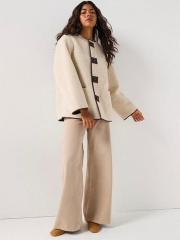 Pieces Reversible Teddy Brown PU Coat
