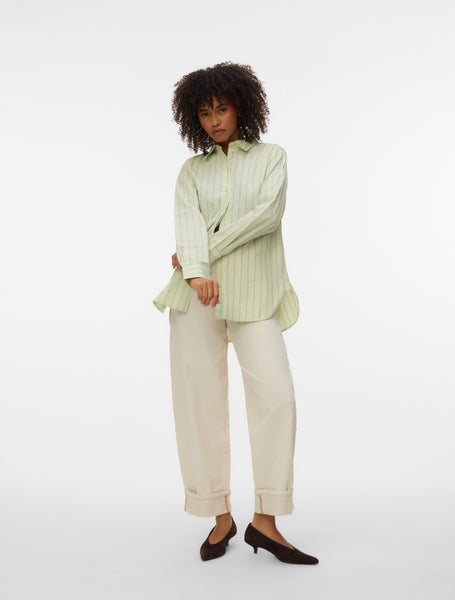 VM Green Pinstripe Longline Oversized Shirt