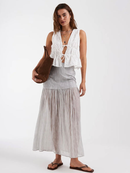 VM Floral Embroidered Tie Front Sleeveless Top