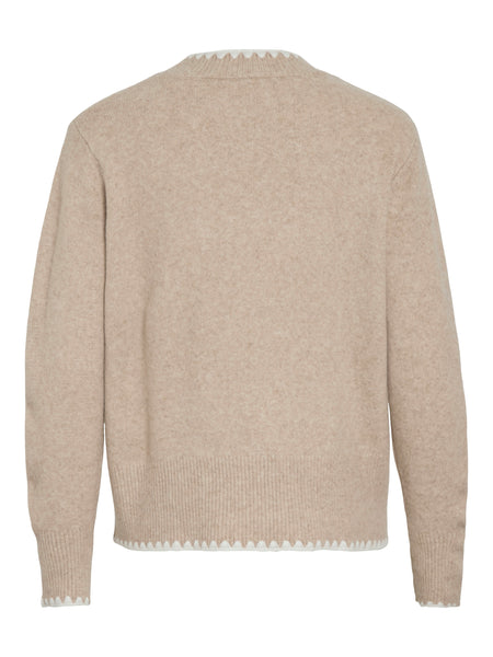 Vila Natural Contrast Stitch Knit Jumper