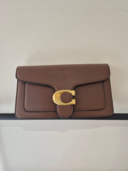 Tabby Faux Pebbled Leather Shoulder Bag In Chocolate Brown