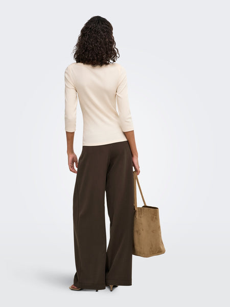 JDY Boatneck 3/4 Sleeve Top In Cream