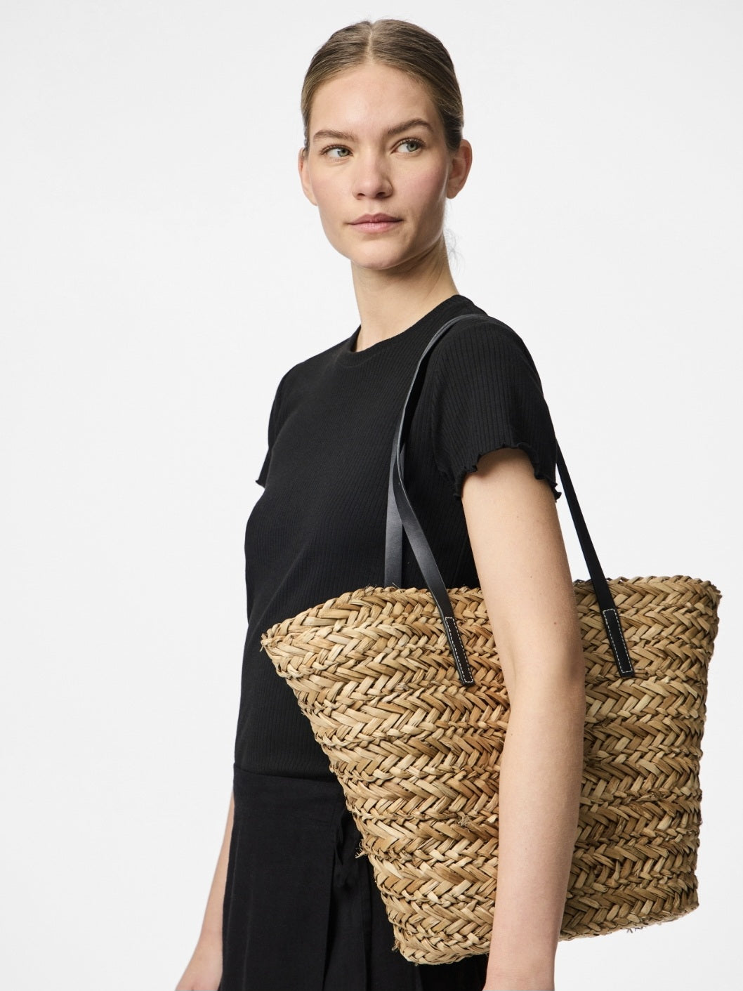 Pieces Straw Shopper Bag