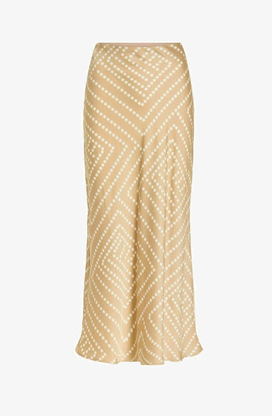 Vila High Waist Satin Midi Skirt In Birch Polkadot