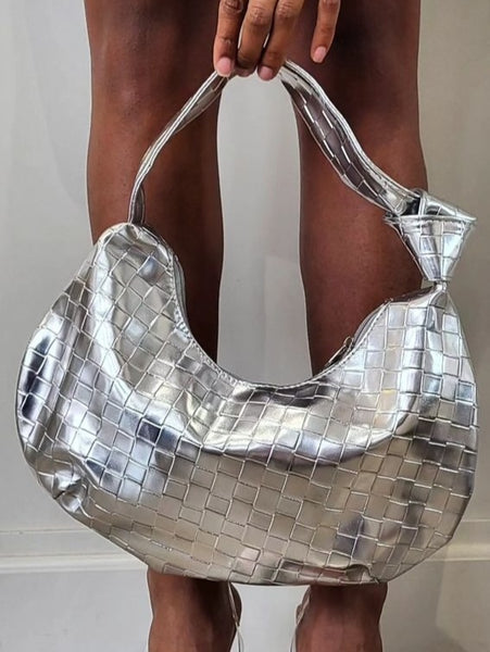 ICHI Metallic Silver Weave Knot Handbag