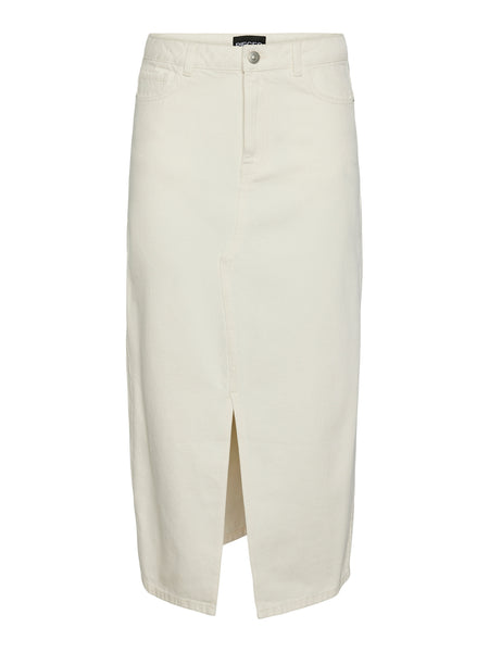 Pieces Cream Split Front Denim Maxi Skirt