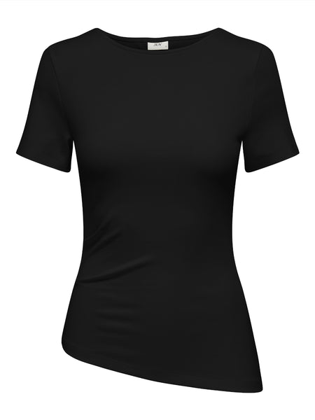 JDY Asymmetric Short Sleeve Tshirt In Black