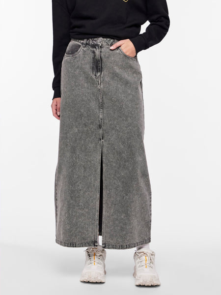 Pieces Grey Split Front Denim Maxi Skirt
