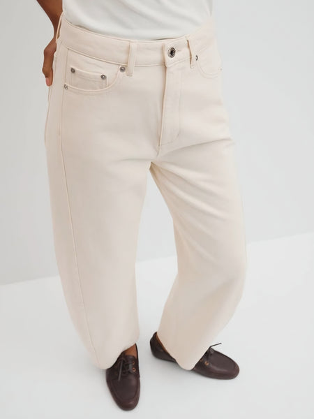 JDY Bailey High Waist Barrel Leg Jeans In Ecru