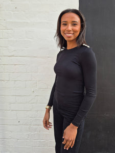 Only Rhinestone Long Sleeve Ribbed Top In Black