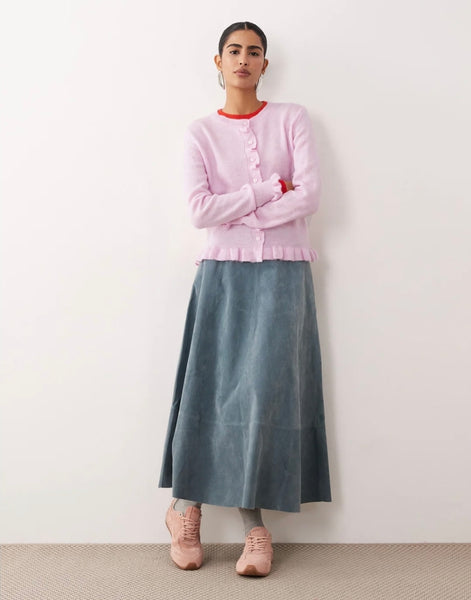 JDY Ruffle Hem Knitted Cardigan In Pink