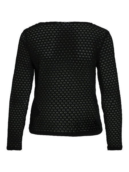 Vila Tie Front Crochet Cardigan In Black