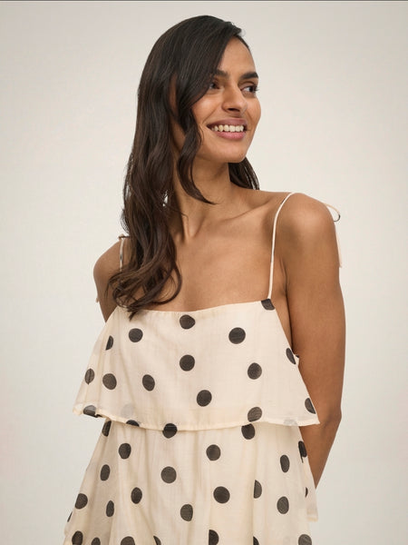 JDY Mini Ruffle Cami Dress In Cream Polka Dot
