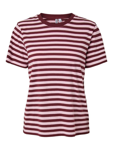 Pieces Short Sleeve Boxy Stripe Tshirt In Pink