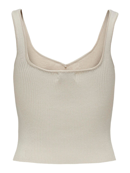 Only Sweetheart Pearl Trim Sleeveless Knit Top In Birch