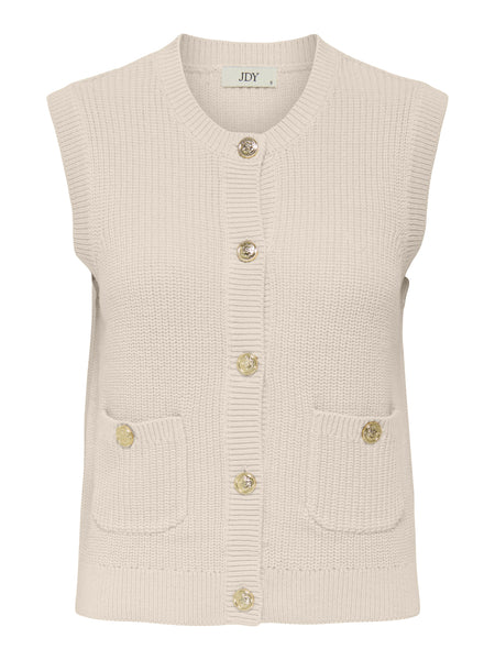JDY Knitted Round Neck Button Up Waistcoat In Cream