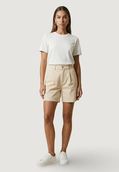 JDY High Waist Pleat Front Shorts In Beige